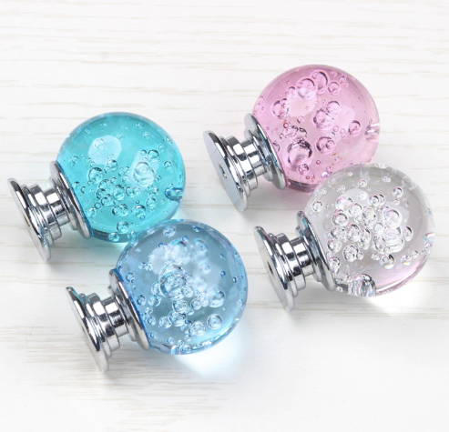 Herligt Hjemme Håndtag / Knop Krystal, "Bubbles" 30mm – Lila