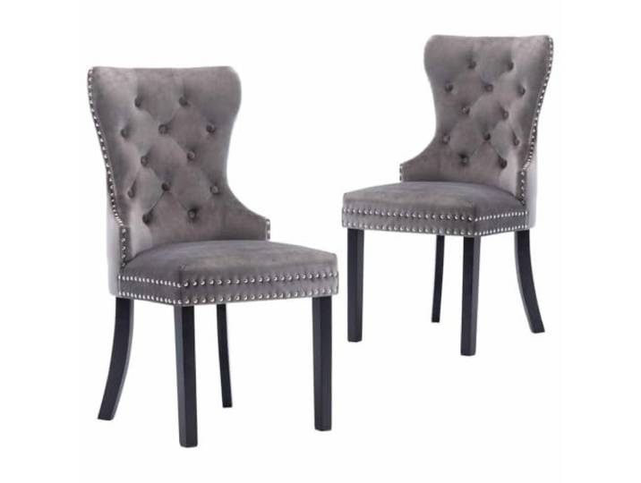 HGPOTUY Esszimmerstühle 2 STK. Grau Samt Knopfdesign, Metallnieten, Massivholzbeine, Belastbar bis 110 kg