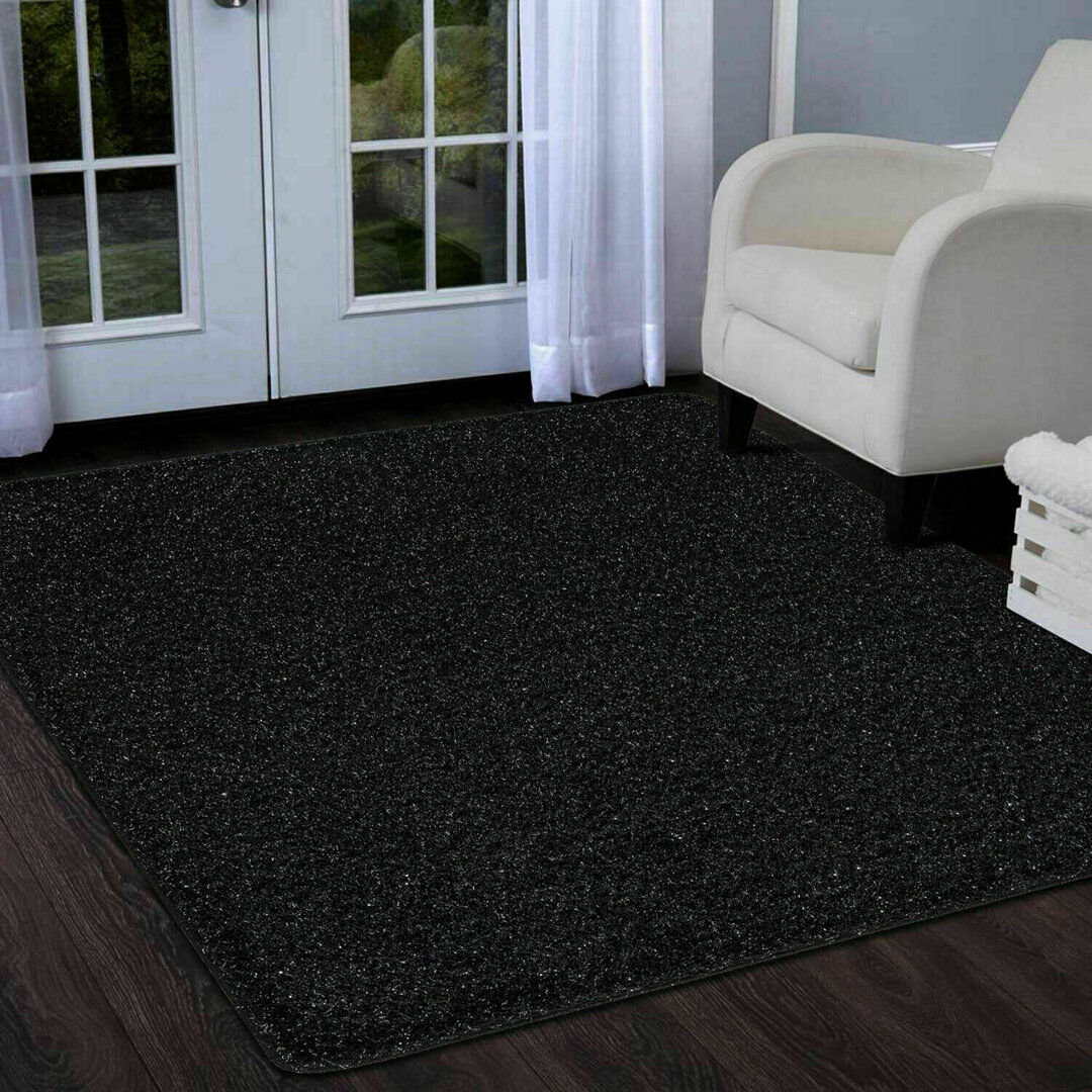 17 Stories Natty Black Shaggy Glitter Area Rugs & Mat – Luxury Soft Sparkle Shag Pile Carpet with Non-Slip Backing for Living Room, Bedroom, Hallway & Kitchen Black Rectangle 160 x 230cm
