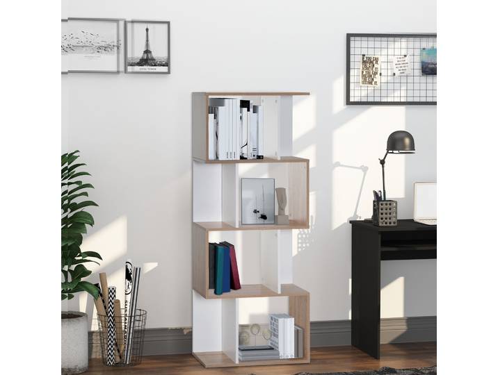 HOMCOM Bibliothèque S 4 Étagères Chêne Blanc