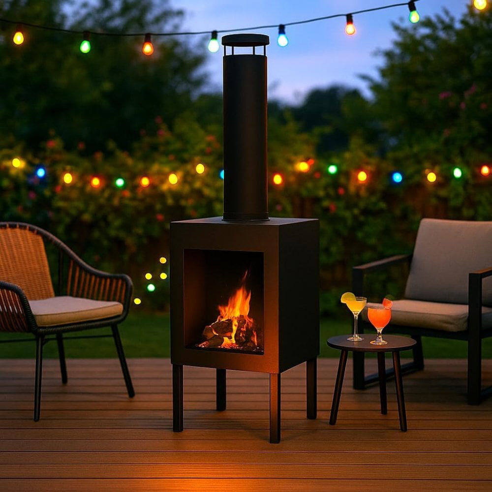 Dakota Fields Round Chimnea Black 100cm H X 30cm W X 30cm D