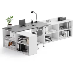 Büroschreibtisch mit Stauraum BLOCK B02, 320x160 cm, weiß/Graphit