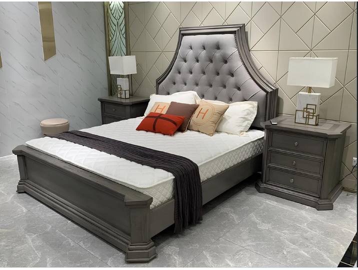 Xlmoebel Holzbett Elegantes Chesterfield Ehebett mit edlem Polsterdesign (Ehebett, Bett), Hergestellt in Europa