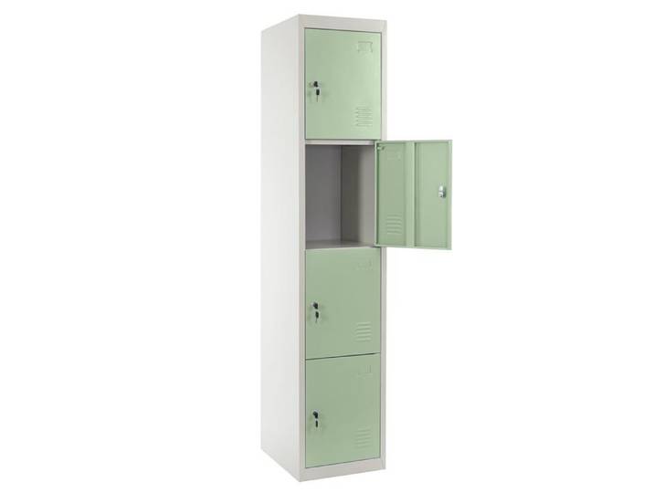 Caisson a tiroirs casier rangement bureau quatre portes verrouillables 180x38x45cm en metal vert 04_0001649