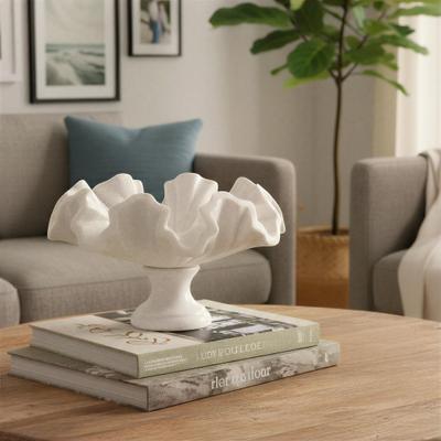 Storied Home "Marble Ruffled Pedestal Bowl - 12.0""L x 12.0""W x 7.0""H"