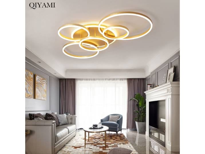 Plafonniers au Design rond moderne pour salon chambre or blanc café peint cercle anneaux luminaires Luminaire