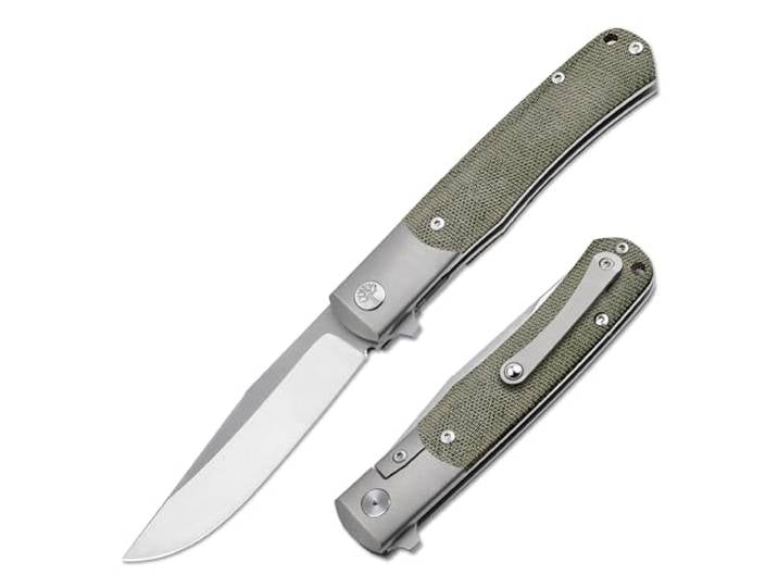 BÖKER GERMANY TRPPR Micarta - Flipper Gentleman Taschenmesser grün mit Clip Profi Klappmesser mit MagnaCut Klinge - handgemachtes EDC Einhand-Messer - Frame-Lock Trapper Messer mit Etui aus Solingen