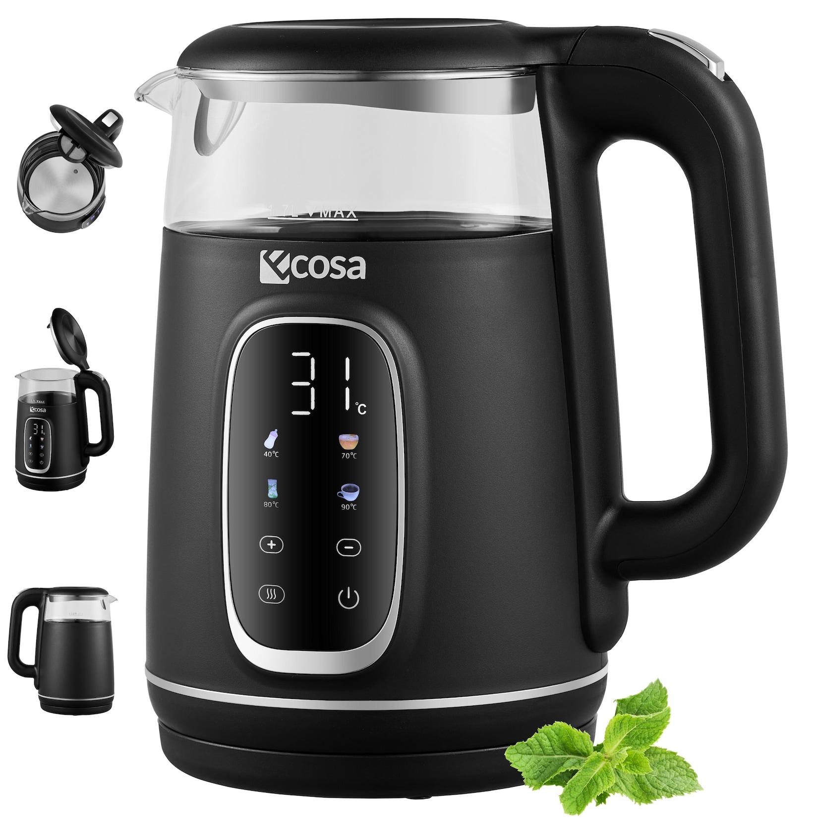 Ecosa Glas Wasserkocher m. Temperatureinstellung Farb-Touchdisplay 1.7L 2200W Schwarz