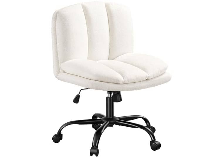 Hzuaneri Schminktisch Stuhl, Drehstuhl mit Wippfunktion und Breitem Sitzkissen, Schneidersitz Stuhl aus Belüftetem Sherpa Stoff, Geeignet für Schlafzimmer, Büro und Wohnzimmer, Beige-Weiß, OC00599W