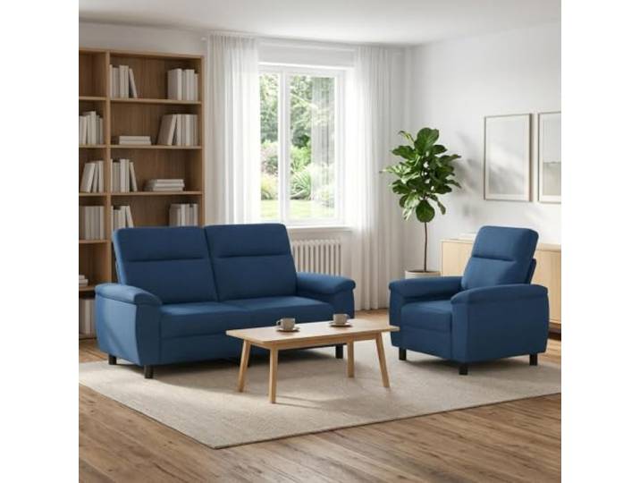 Sofa-Set 2 Pieces Blue Fabric Metallrahmen,Kissenrücken,konische Kunststoffbeine,100% Polyester,drinnen