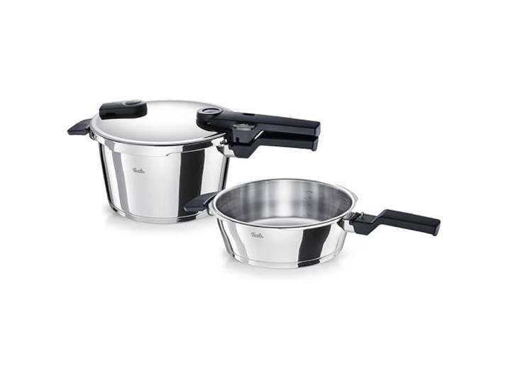 Fissler, Vitaquick Schnellkochtopf-Set 3-teilig (4,5 + 2,5 L, Ø 22 cm), Schnellkochtopf & Schnellbratpfanne, Induktion, Made in Germany