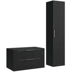 BADMÖBEL-SET Rimini 2 Teile Schwarz Matt - 80 x 46 x 46 cm