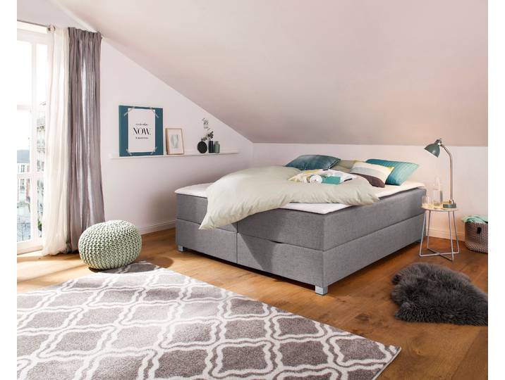 Boxbett, Struktur Fein, Hellgrau, 180×200 cm, Mit Bettkasten, Modern, Inosign