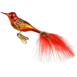 INGE-Glas Manufaktur Christbaumschmuck Glas Vogel auf Clip Federn Weihnachtskugeln Weihnachtsbaum rot