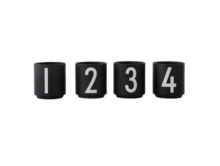 Design Letters - Porzellan Mini-Becher (4er-Set), schwarz