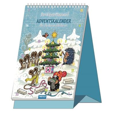 TRÖTSCH – Adventskalender 'Der kleine Maulwurf' | Weihnachtskalender mit 24 lustigen Winter- & Weihnachtsmotiven zum Ausmalen