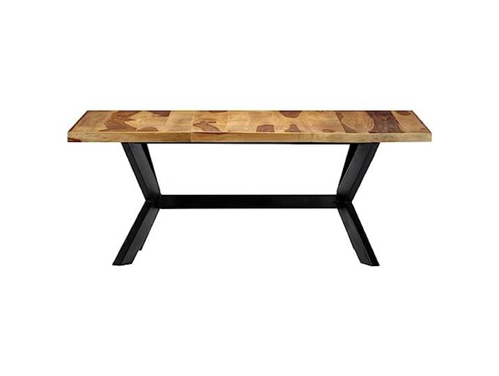 KGHERMDF Esstisch 180x90x75 cm Massivholz Akazie Handgefertigt, Stahlbeine mit Kreuzrahmen, Industrie-Design, für Küche und Esszimmer