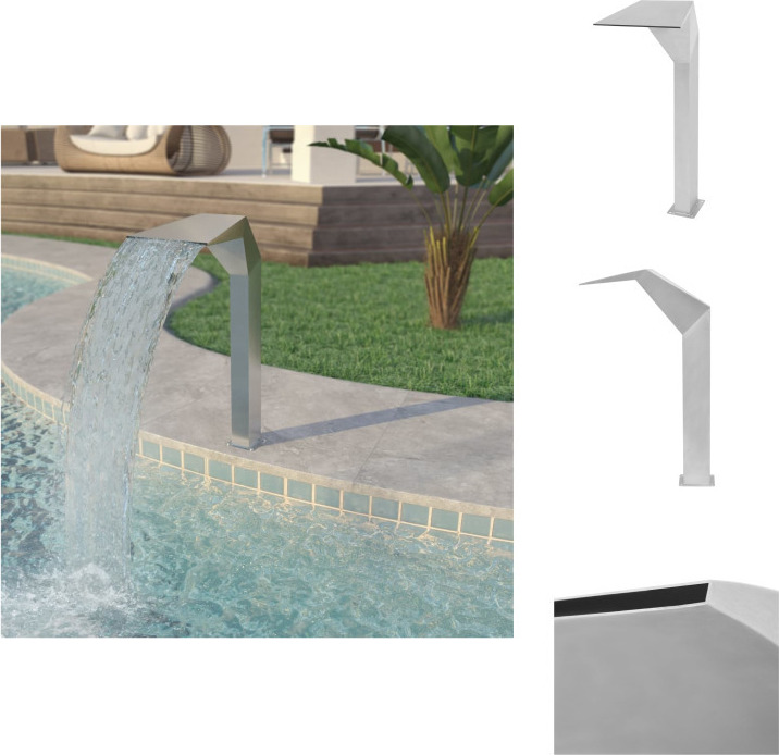 vidaXL Pool-Wasserfall Edelstahl 50x30x90 cm Silbern - Brunnen & Wasserfälle