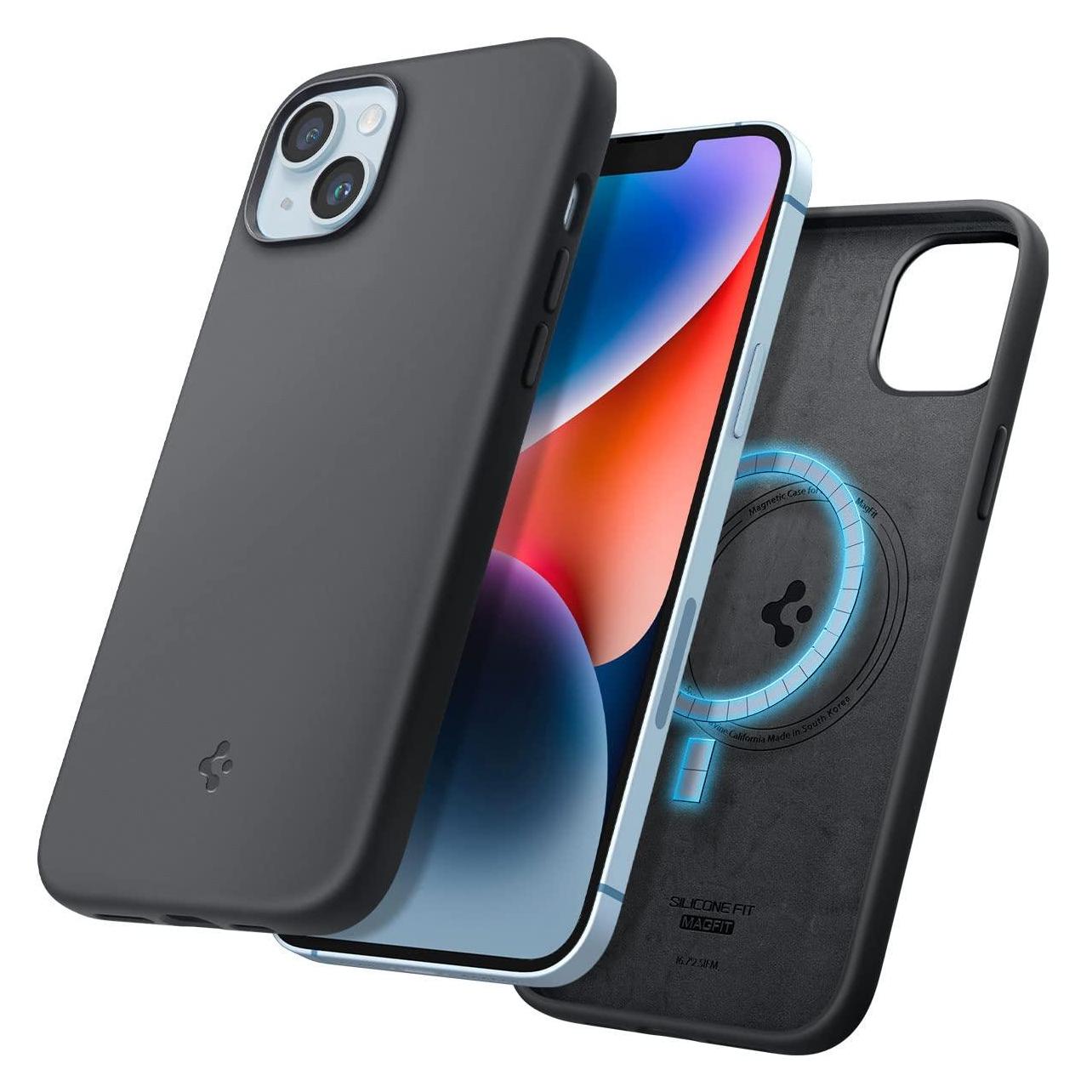 Spigen SILIKON-FIT MAG MAGSAFE IPHONE 14 PLUS Schwarz (Apple iPhone 14 Plus, Apple iPhone 15 Plus) (21223-0)