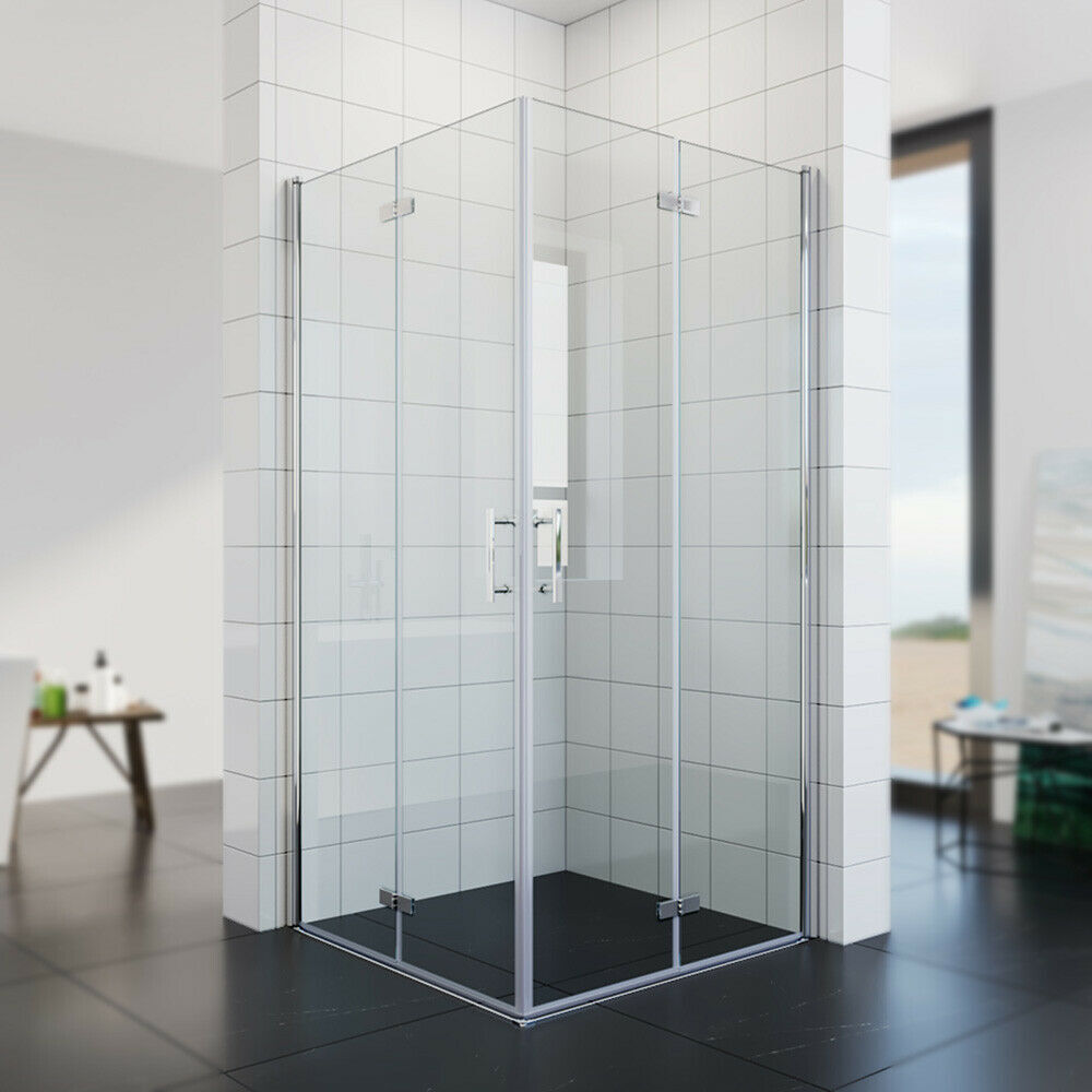 SONNI Duschkabine 90x90 Eckeinstieg Dusche 180 Bad Eckdusche Pendeltür Falttür Faltbar 6mm NANO Glas H:195cm