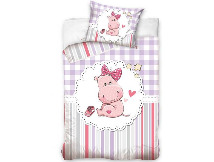Nijlpaard Baby Dekbedovertrek Roze - 100 x 135 cm - Katoen