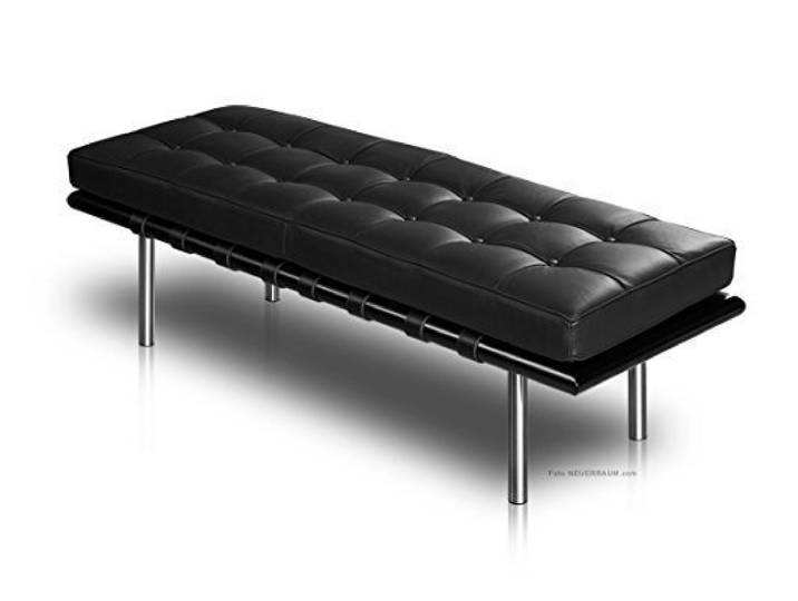 NEUERRAUM Schmale Sitzbank Leder Schwarz mit schwarzem Eschenholz Rahmen. Länge 130 cm.