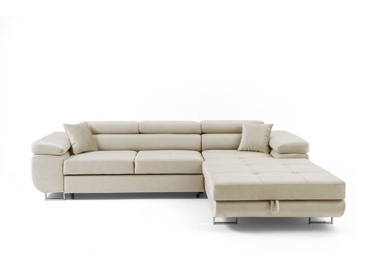 Muffo Ecksofa ALONZO, Metallfüße, Liegefläche 125x195, verstellbare Kopfstützen, Bettzeugbehälter