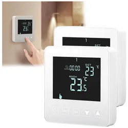 Casativo Wand Thermostat für Fussbodenheizung, Touch-Tasten, LCD-Display, programmierbar, 2er-Set, Thermostat, Weiss