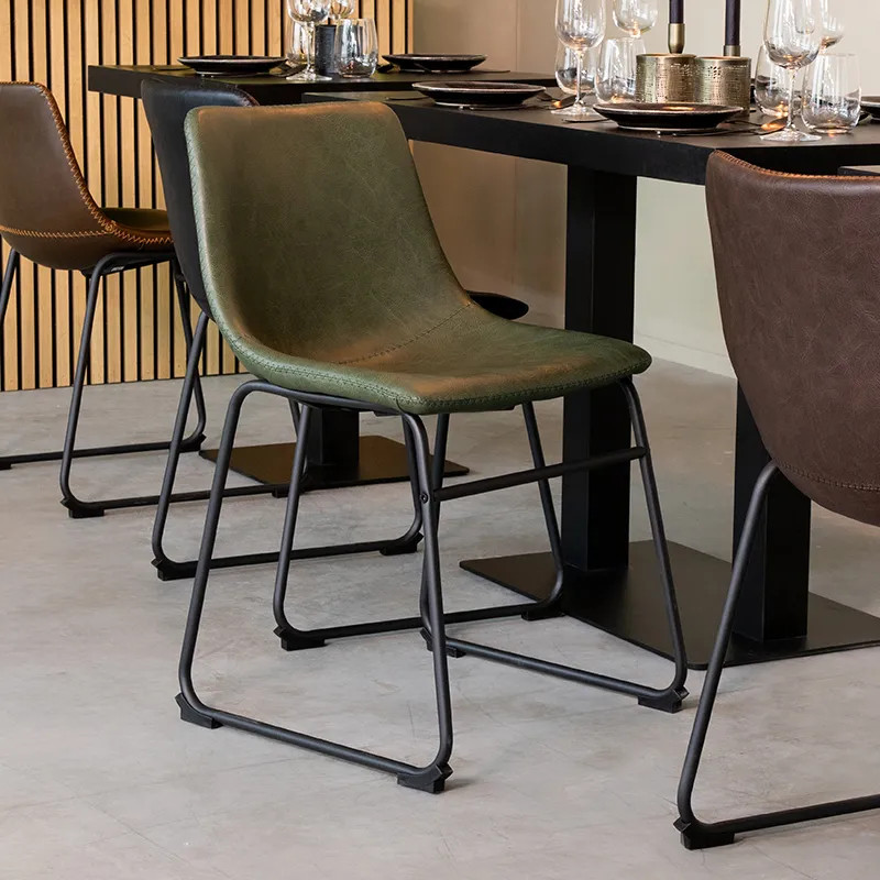Label51 Eetkamerstoel Risto Hunter - Zwart - Kunstleder met Metalen Frame