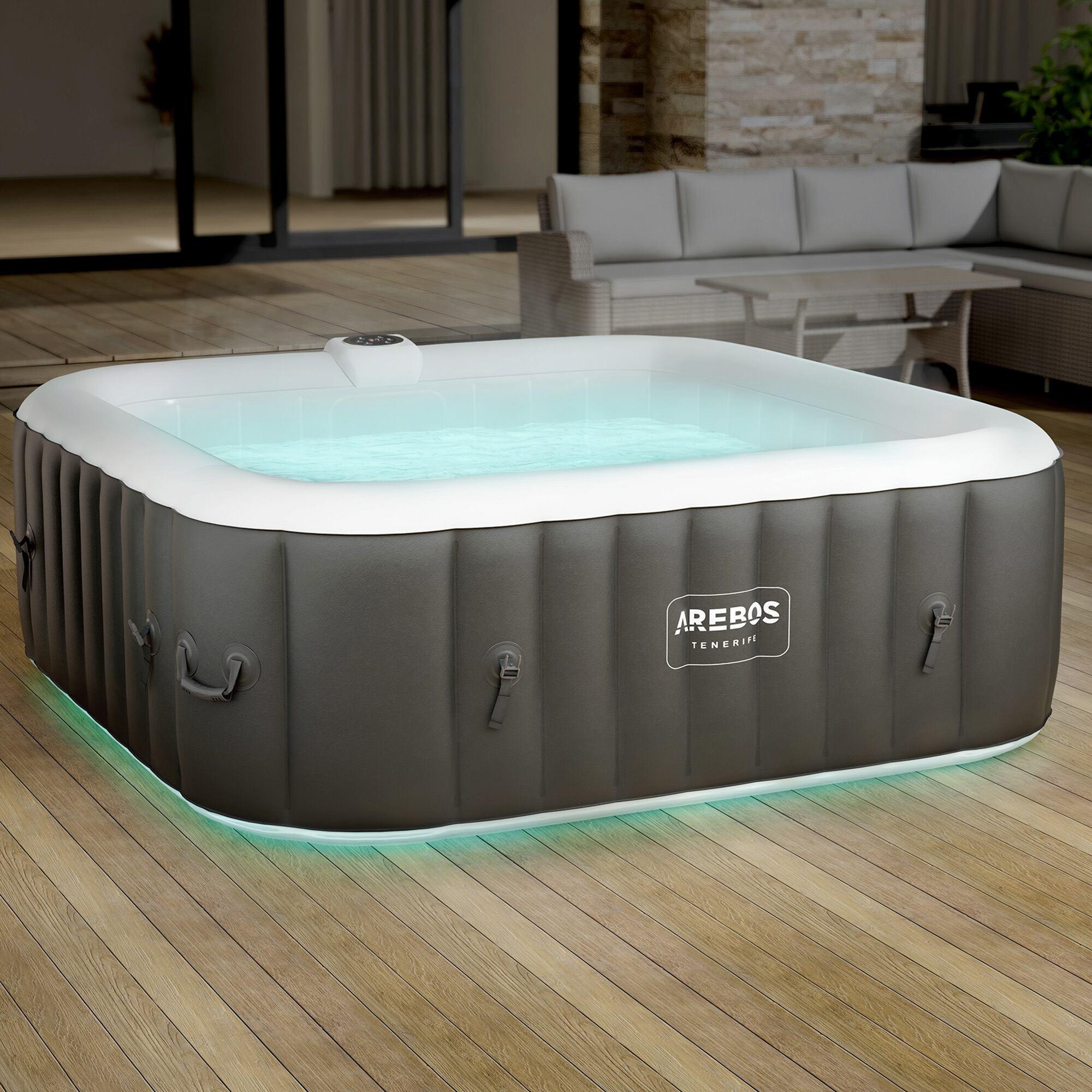 AREBOS Whirlpool 2400W | Aufblasbarer 185x185 910 L | 6 Personen | LED & 130 Düsen