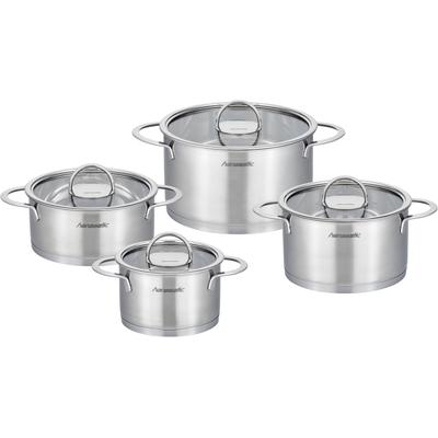 Topf-Set HANSEATIC "hanseatic", silber, Töpfe, handfreundliche Kaltmetallgriffe, Literskala, Glasdeckel, Induktion