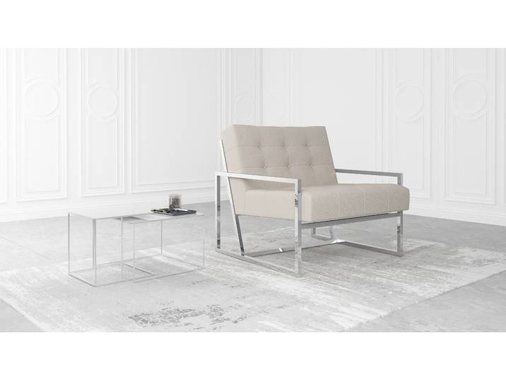 S-Style Möbel Vincent - Loungesessel mit Silber Füßen aus Bouclé-Stoff - Beige