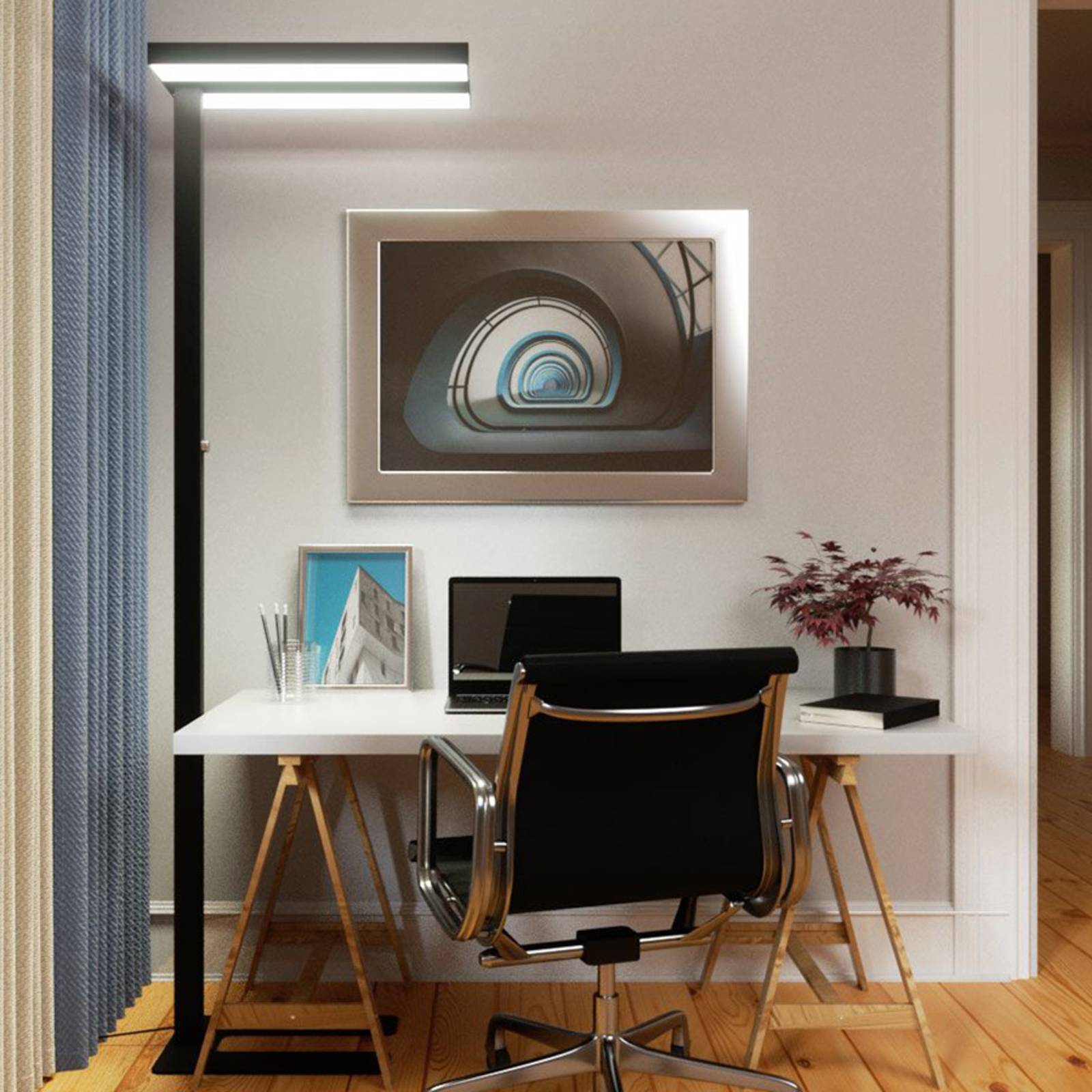 Stehlampe Logan Basic Arcchio, dimmbar, schwarz, für Arbeitszimmer / Büro, Aluminium, Modern, Deckenfluter