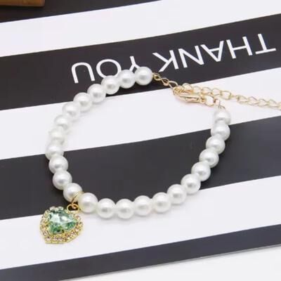 Inspired Living Pearl Elegance Adjustable Cat Collar Necklace For Kittens green l 30 35cm