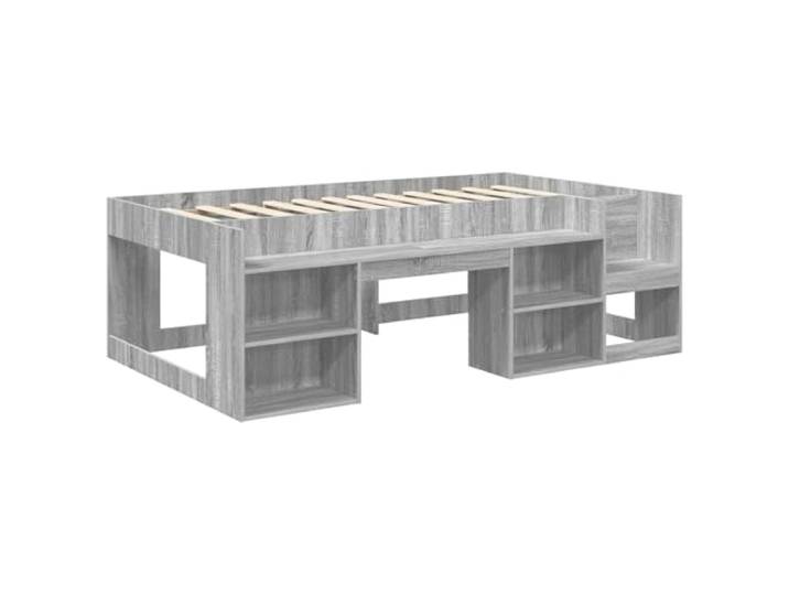 SKTQYQO Bettgestell Sonoma, grau, 98,5 x 200 cm Technisches Holz, feste Latten, seitliche Regale, maximale Belastung 120 kg