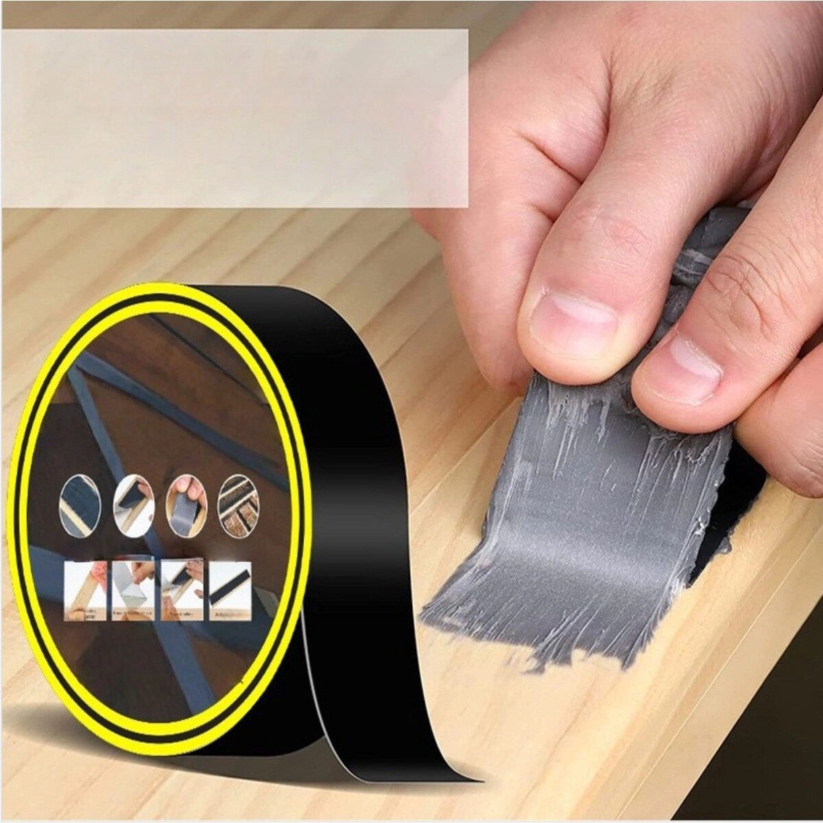 INF Butyl-Balkenband, PET-unterlegt, selbstklebendes schwarzes Abdichtungsband für Holzdecks, hochtemperaturbeständig 15 cm