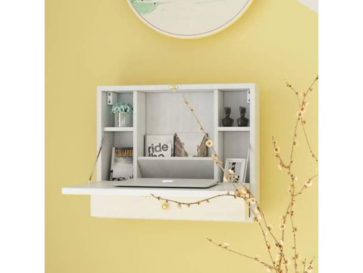 Table Murale Rabattable - MDF - Etagère Intégrée - Pliable - Capacité 20KG
