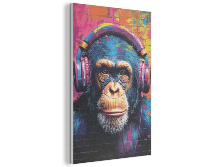 AKUSTIKBILD Graffiti - Schimpanse - Straßenkunst - Kopfhörer - Affe Wanddeko 60x90 cm