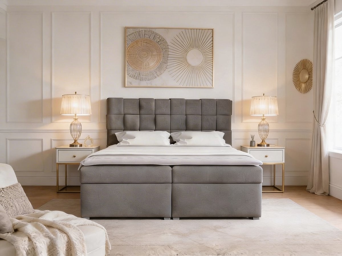 Montavira Boxspring Grey Koningstijl – Luxe Grijze Boxspring – Modern Design Bed – B/D/H: 160 x 200 cm