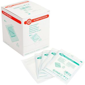 Nobamed Mullkompressen 712107, aus Baumwolle, steril, fusselfrei, mit Falzkanten, 12-lagig, 7,5 x 7,5 cm, 60 Stück