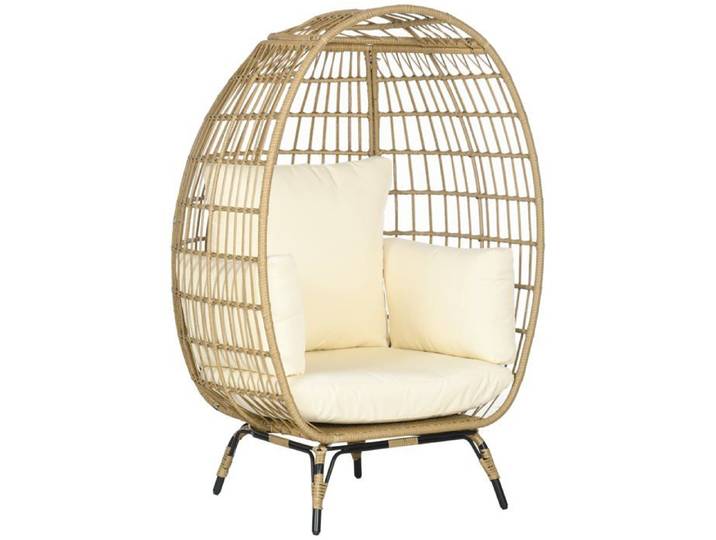 Logidon chaise en rotin forme corbeille avec coussin d'assise métal kaki 105x97x150