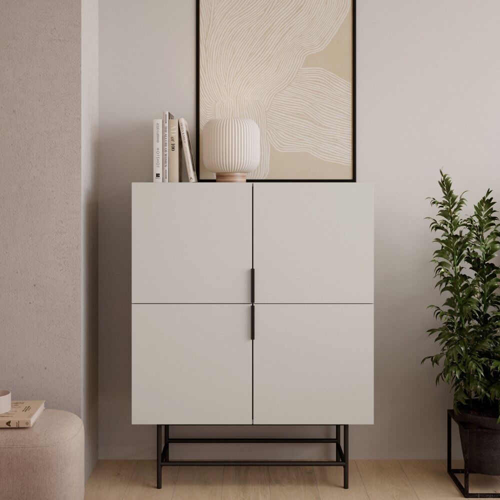 Drawer Aparador alto de 4 puertas en madera y metal h128cm - beige