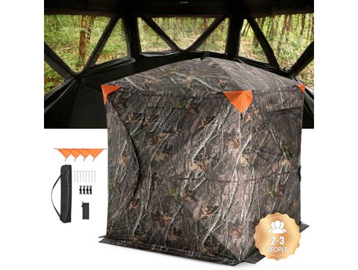 VEVOR Store de Chasse Transparent à 270°\, Store de Sol Pop-up pour 2-3 Personnes avec Sac de Transport\, Tente de Chasse Portable et résiliente\, 3 fenêtres Horizontales pour Chasse à la Dinde\, au cerf