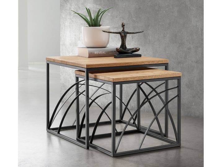 2er-Set Couchtisch 'Lissabon' Wildeiche Stahl schwarz