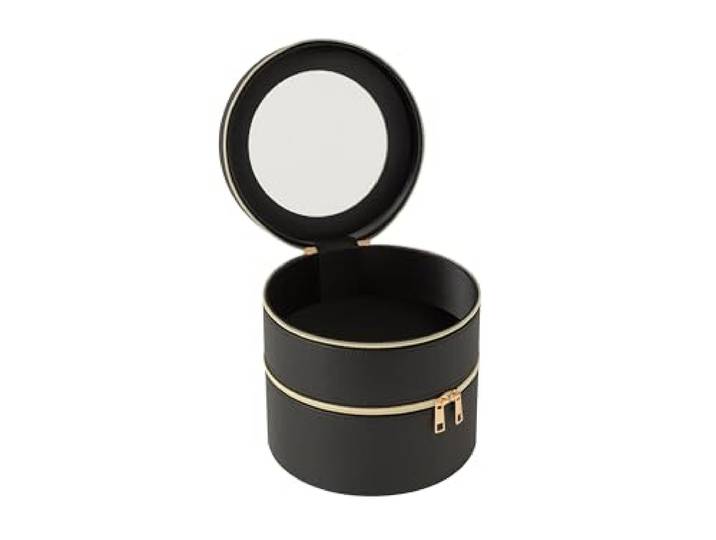 J-Line COSMETIEKBOX ROND+Spiegel KUNSTLEER ZWART