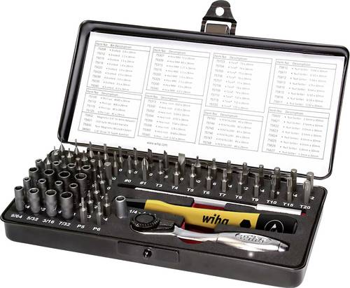 Wiha Micro-bitset 39971 Bit-Set 65teilig Schlitz, Kreuzschlitz Phillips, Innen-Sechskant, Innen-TORX, Pentalobe, Außen-Sechskant
