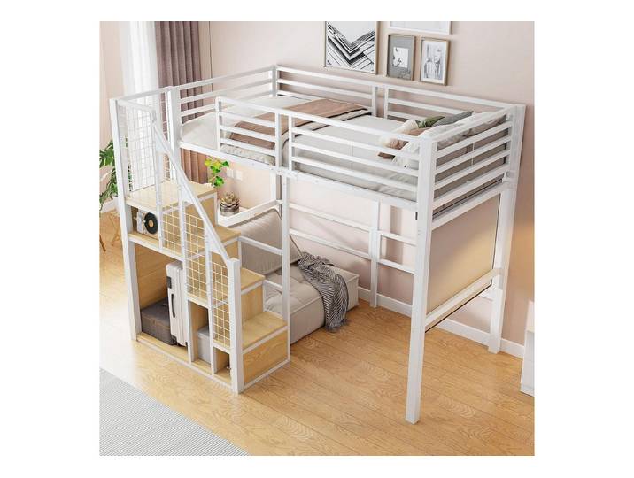 LuxusKollektion Hochbett Hochbett 90x200 Metall Treppe (1-St)