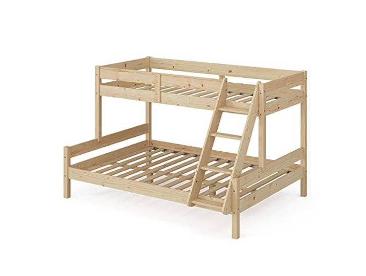 VitaliSpa Etagenbett Everest, Naturholz, 140x200 / 90x200 cm mit integrierter Treppe und stabilem Lattenrostsystem
