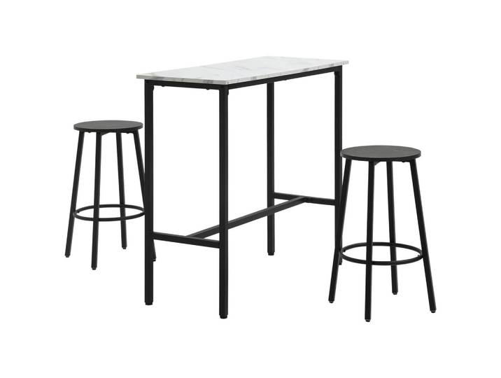 Homcom Bartisch mit Barhocker Set, 3-teiliges Bartisch Set, Esstisch mit 2 Barhocker, Weiß, Metall, 40x90x100 cm, Esszimmer, Barmöbel, Barschränke &Theken