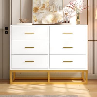 Loedds 6-Drawer Modern Dresser with Metal Legs, Handles and Large Storage